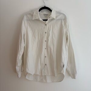 Orvis White Linen Blend Long Sleeve Button Front Top Minimalist Beach Large